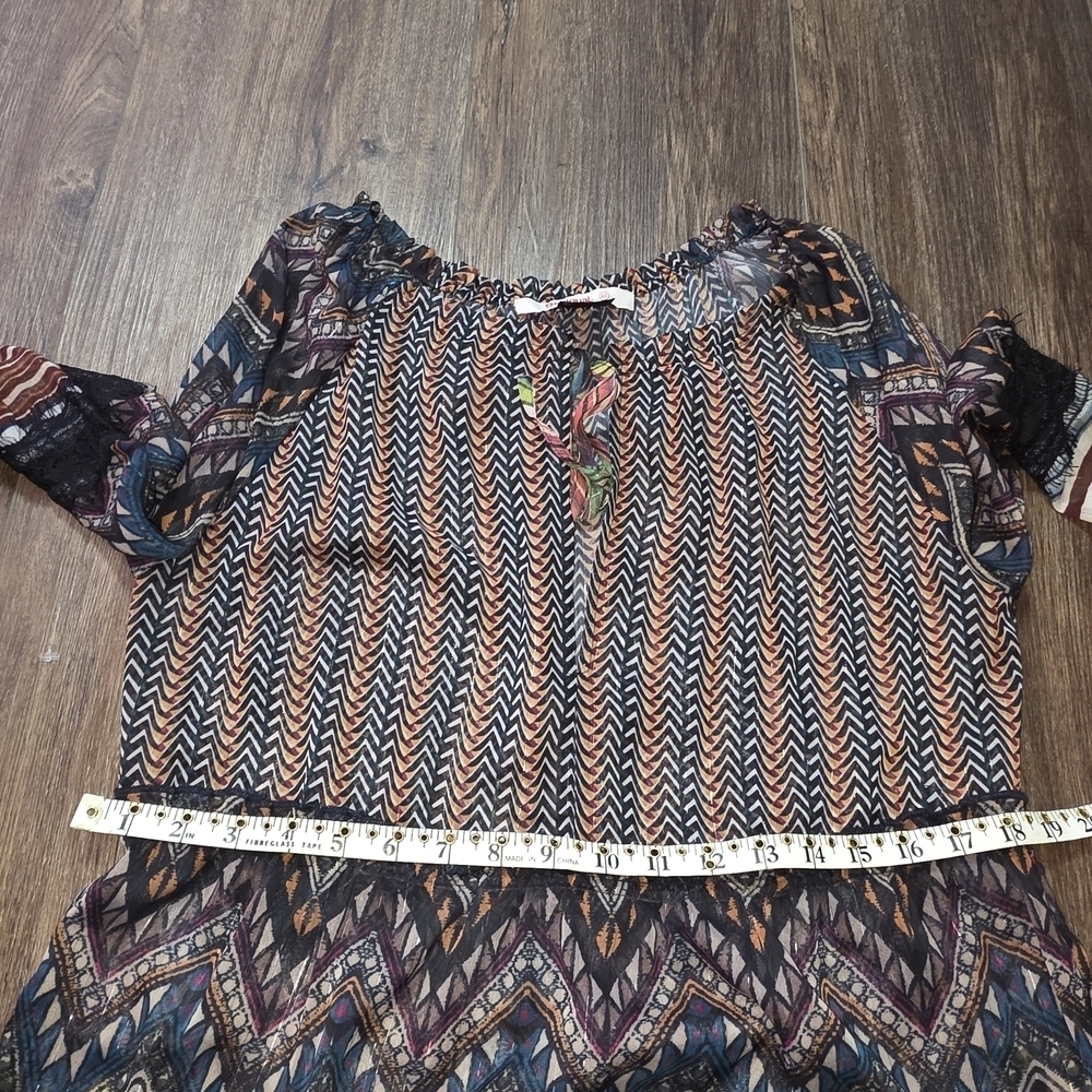 Desigual Multicolor Boho Patchwork Tiered Sheer Dress Size 42 (M/L) - Picture 9 of 11